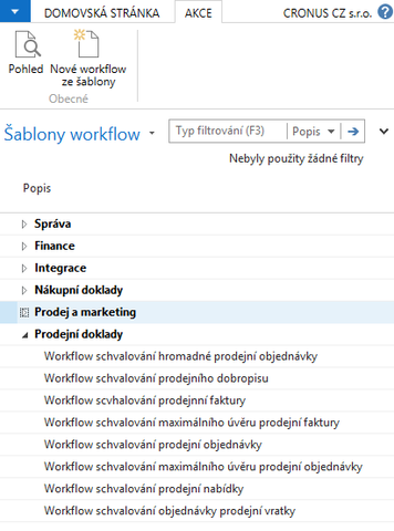 Workflow šablona v NAV 16